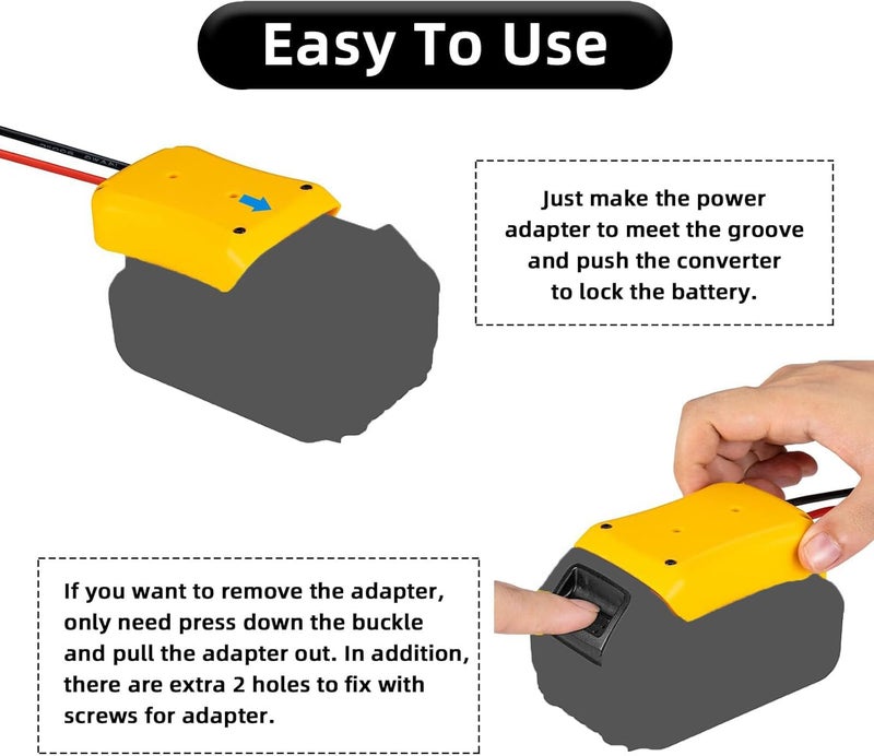 Crivnhar Power Wheel Adapter Compatible for Dewalt 20V Battery with Fuse & Wire terminals, fit for 20V DCB206 DCB200; Power Wheel Battery Converter for Robotics, DIY use - Image 2